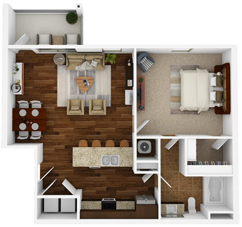 Floor plan for 1 bed, 1 bath, 809 sqft